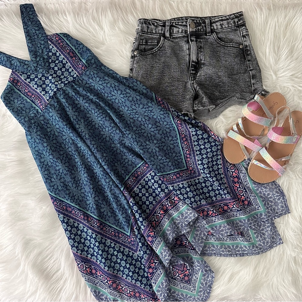 Bundle 7/8 Girls Boho Dress, Jean Shorts & Sandals